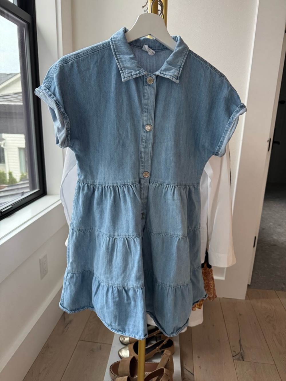 Zara Light Blue Denim Shirt Dress with Collar